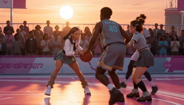 Anime and Live-Action Basketball Mix — AI video prompt sample