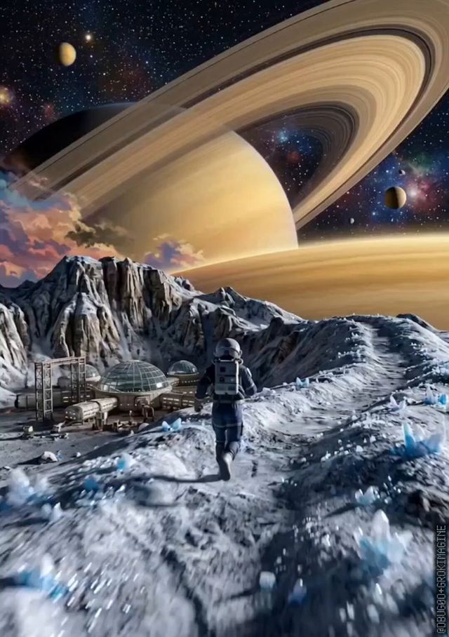 Ice Moon, Ringed Giant, One Meteor — AI video prompt sample