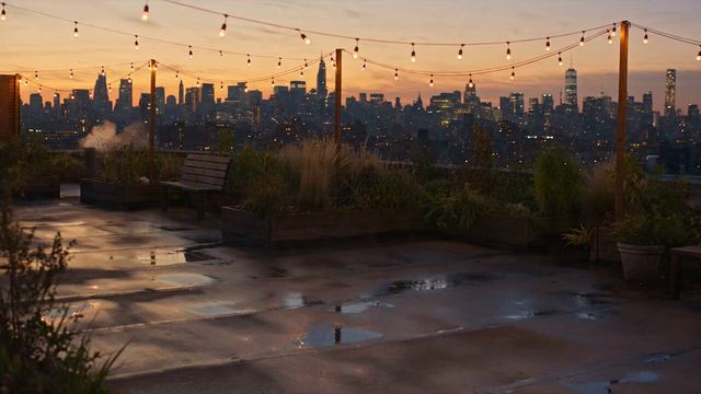 City Rooftop Garden Runner — AI video prompt sample
