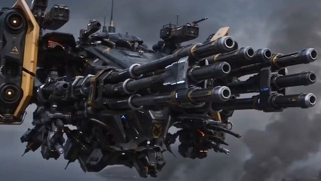 Futuristic Military Gunship Combat Scene — AI video prompt sample