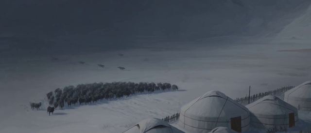 Hand-Painted Stop-Motion Blizzard Scene — AI video prompt sample