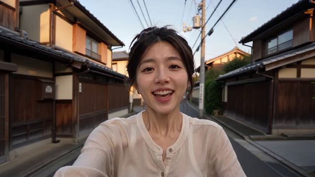 Kyoto Bicycle Selfie Vlog — AI video prompt sample